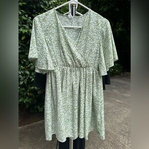 SHEIN Floral Green Wrap Dress